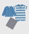 Babies' two-piece set in cotton, with a plain cardigan and a short playsuit ALASKA blue/MULTICO white