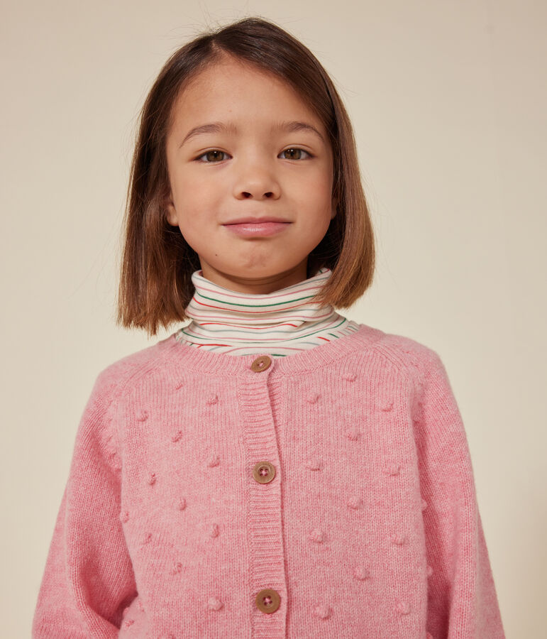 Cardigan containing wool for little girls. pink
