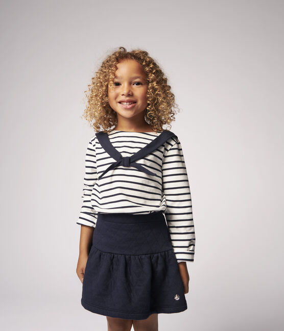 Girls' Long-sleeved Jersey T-shirt MARSHMALLOW white/SMOKING blue