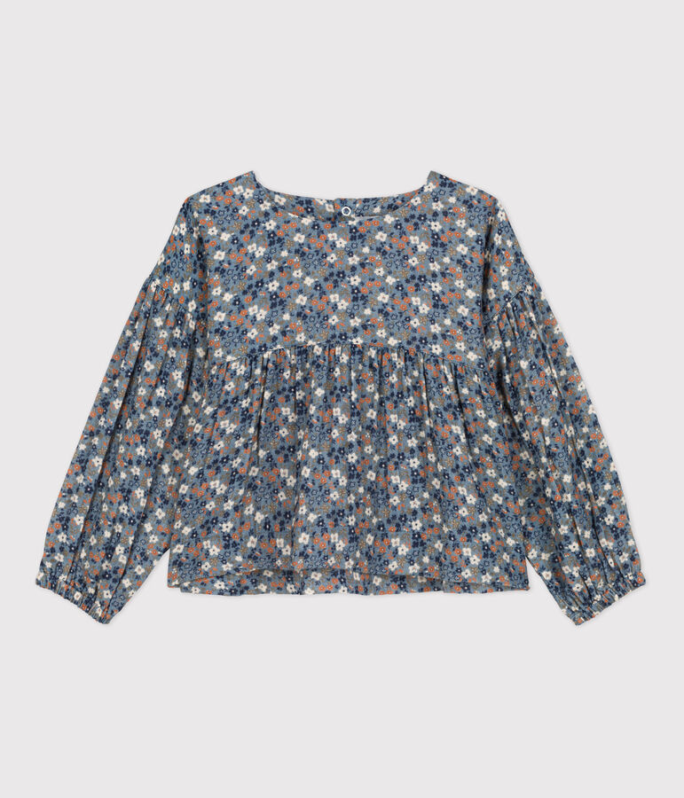 Girls' Patterned Cotton Gauze Blouse blue/multicolor