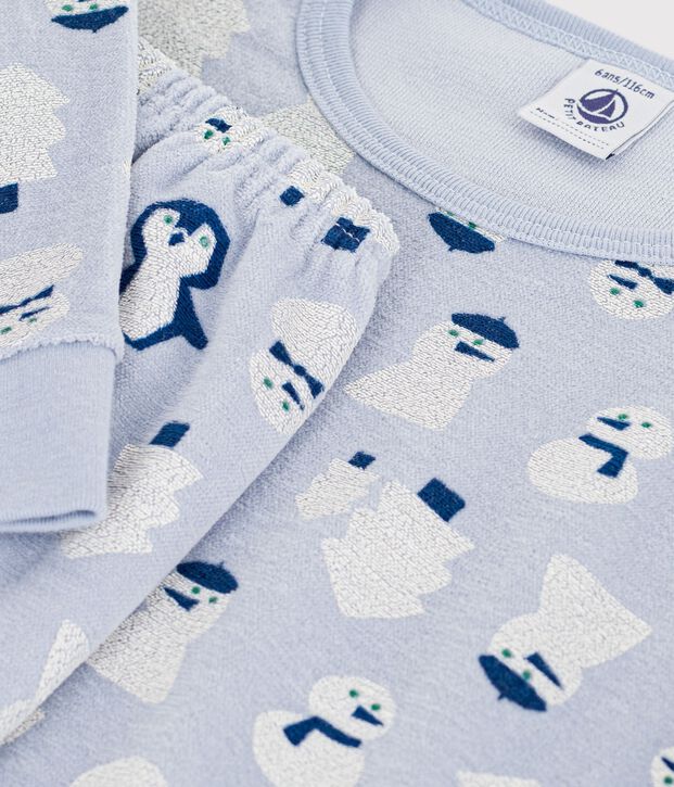 Children's snowman-print velour pyjamas blue/multicolor