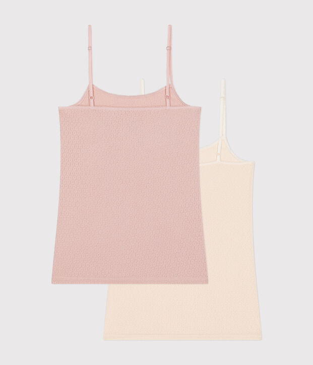 Women's openwork cotton strappy vests - 2-Pack multicolor