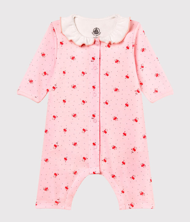 Baby girls' footless bodyjama in printed 1x1 rib knit pink/multicolor