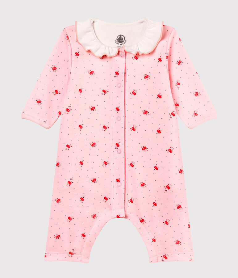 Baby girls' footless bodyjama in printed 1x1 rib knit pink/multicolor