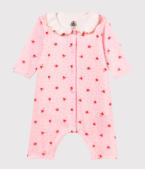 Baby girls' footless bodyjama in printed 1x1 rib knit VIENNE pink/MULTICO white