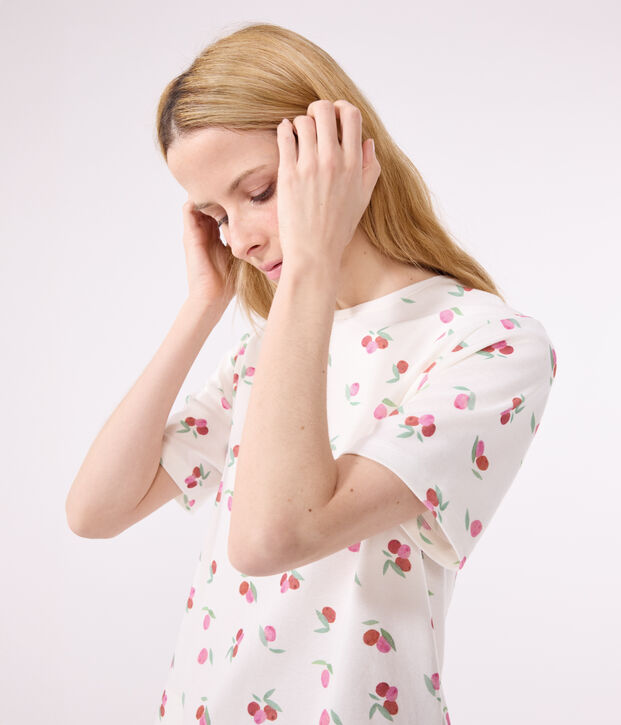 Women's short fruit print cotton pyjamas white/multicolor