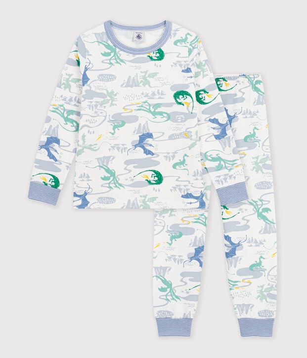 Children's pyjamas in fleece with a dragon print white/multicolor