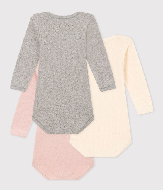 Babies' Plain Long-Sleeved Cotton Bodysuits - 3-Pack variante 1