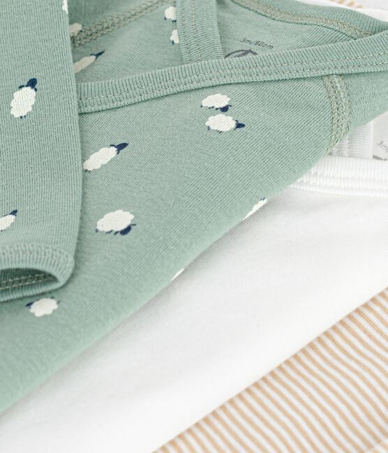 Pack of babies' long-sleeved printed cotton wrapover bodies variante 1