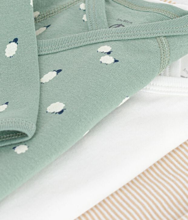 Pack of babies' long-sleeved printed cotton wrapover bodies multicolor