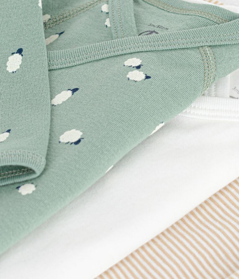 Pack of babies' long-sleeved printed cotton wrapover bodies multicolor