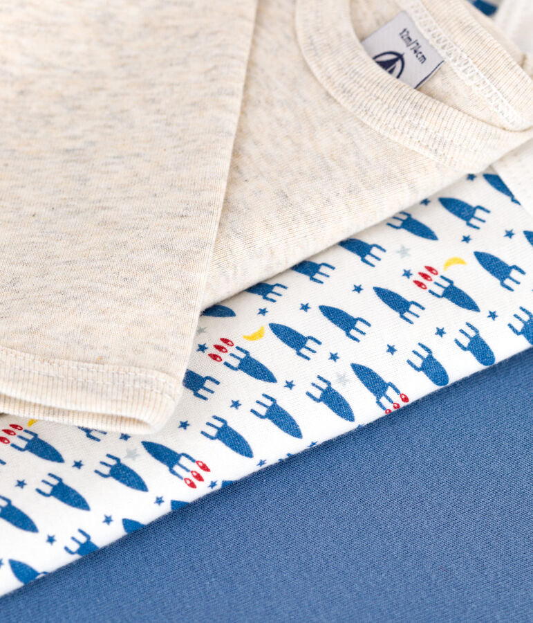 Babies' long-sleeved rocket print cotton bodysuits - 3-Pack multicolor