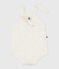 Babies' short openwork knit cotton playsuit Ecru