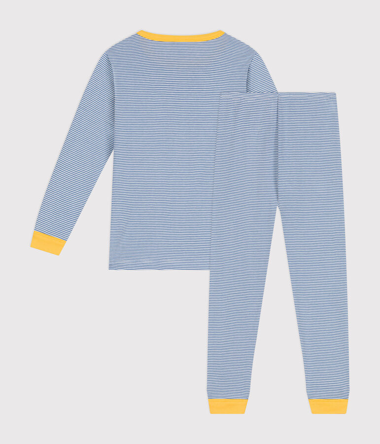 Children's stripy cotton pyjamas BEACH blue/MARSHMALLOW