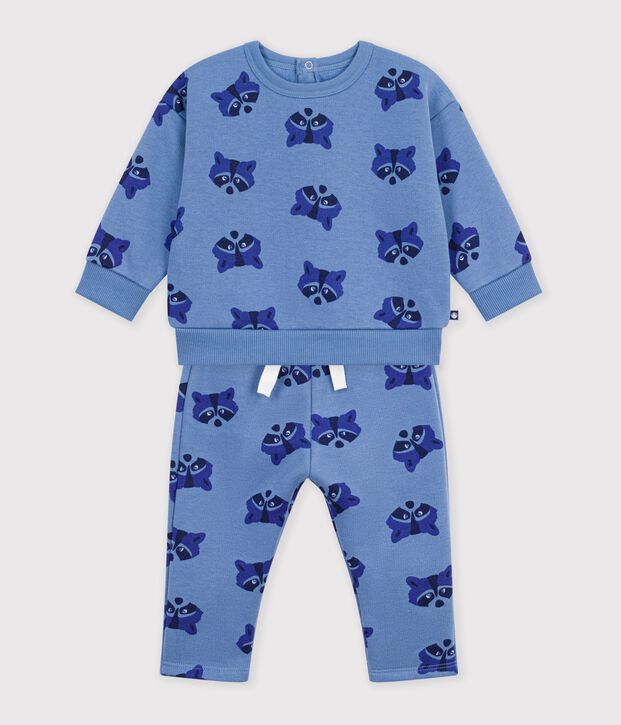 Babies' sweatshirt and trousers set in animal-themed printed cotton blue/multicolor