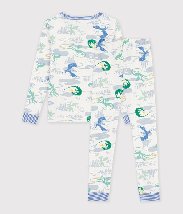 Children's snug-fitting printed cotton pyjamas white/multicolor