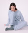 Women's stripy cotton terry pyjamas blue/ecru