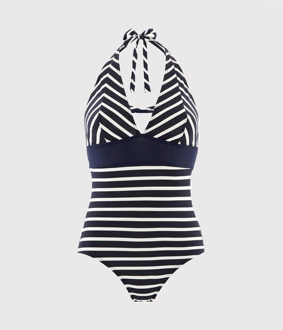 Women's 2-Piece Stripy Swimsuit SMOKING blue/MARSHMALLOW white