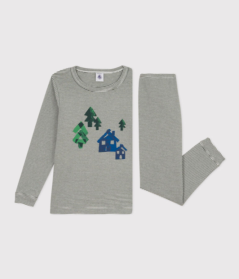 Children's Unisex Striped Cotton Pyjamas green/white