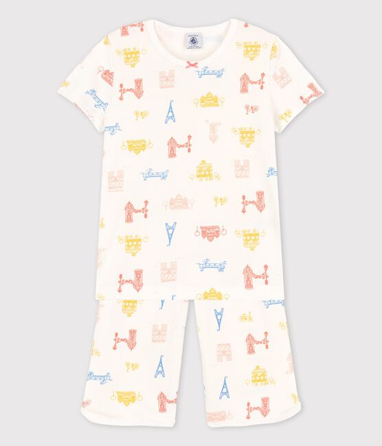 Girls' Paris Cotton Short Pyjamas MARSHMALLOW white/MULTICO white