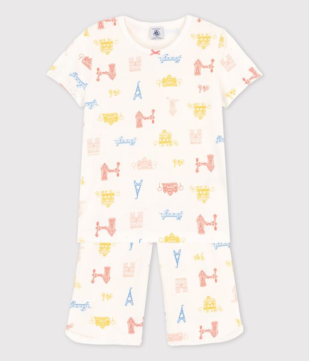 Girls' Paris Cotton Short Pyjamas white/multicolor