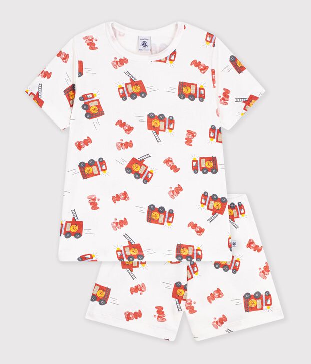Children's short firefighter print cotton pyjamas white/multicolor