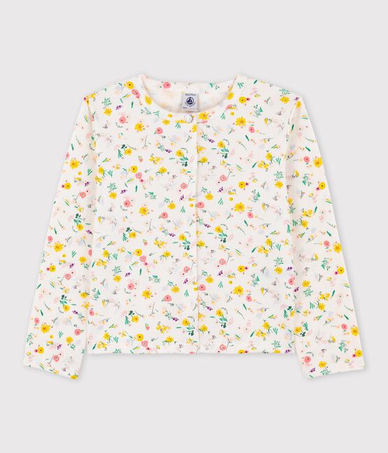 Girls' Cotton Cardigan MARSHMALLOW white/MULTICO white