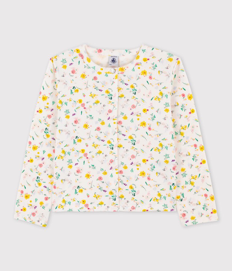 Girls' Cotton Cardigan MARSHMALLOW white/MULTICO white