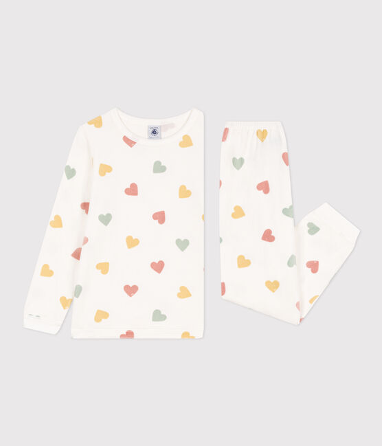 Girls' Heart Velour Pyjamas MARSHMALLOW white/MULTICO white