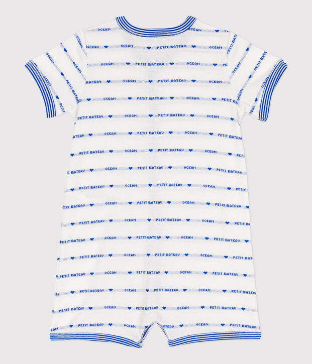 Babies' Cotton Patterned Knit Playsuit white/blue