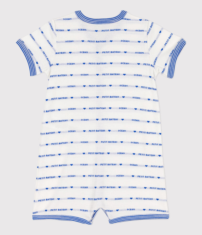Babies' Cotton Patterned Knit Playsuit MARSHMALLOW white/PERSE blue