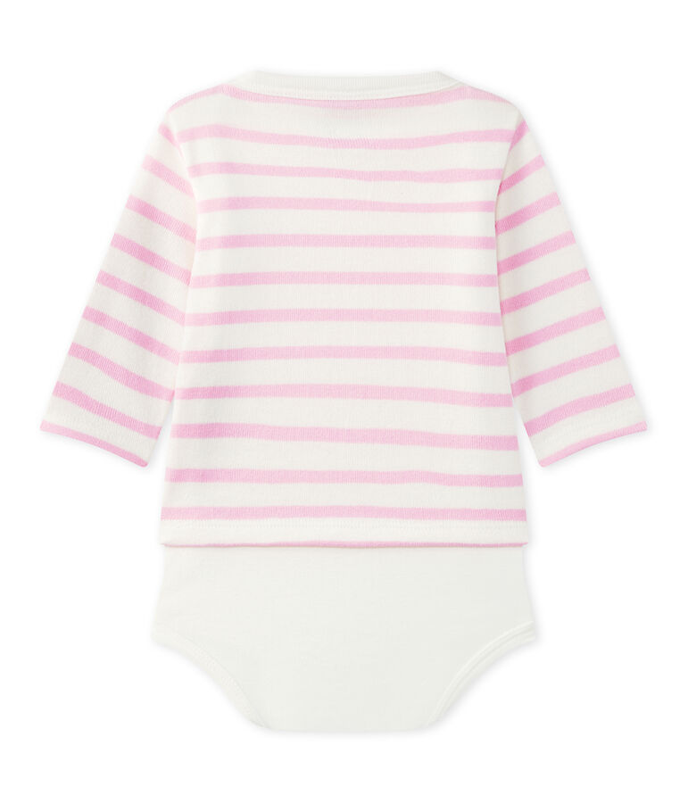 Baby's long-sleeved sailor-style bodysuit white/pink