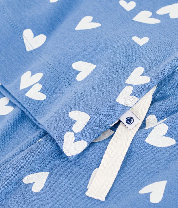 Children's wide-leg cotton pyjamas with hearts blue/white