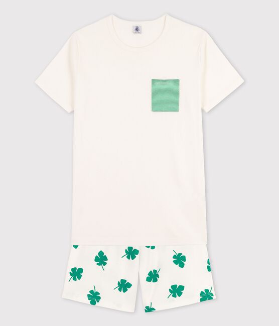 Boys' Organic Cotton Short Pyjamas MARSHMALLOW white/MULTICO white