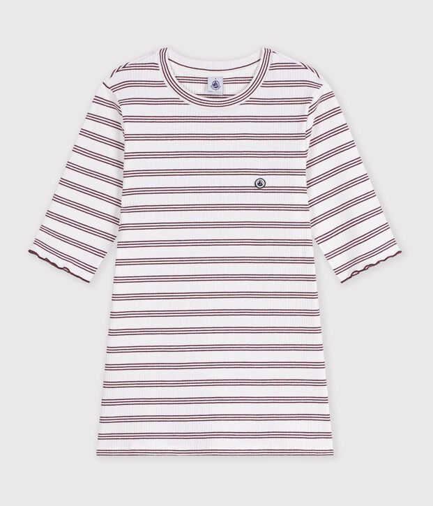 Women's short-sleeved stripy cotton T-shirt white/red