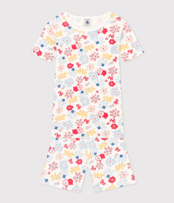 Children's Short Pyjamas in Floral Print Cotton MARSHMALLOW white/MULTICO white