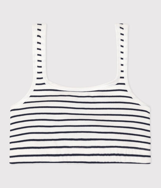 Women's striped cotton and elastane bra top MARSHMALLOW white/SMOKING blue