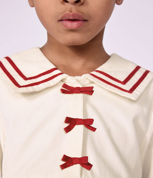Children's long-sleeved dress in plain corduroy MILK