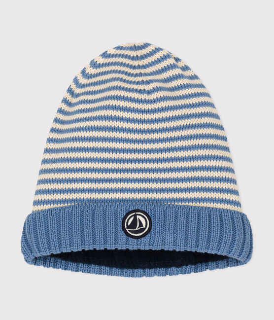 Babies' fleece-lined knitted hat BEACH blue/AVALANCHE