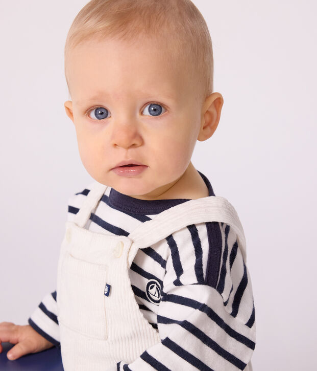 Babies' plain corduroy dungarees MILK