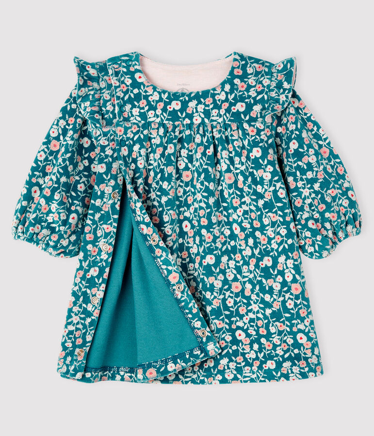 Baby Girls' Long-Sleeved Floral Velour Dress green/multicolor