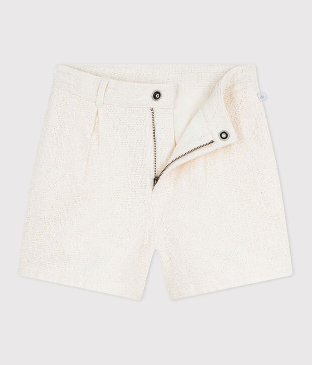 Children's cotton shorts with a heart motif white