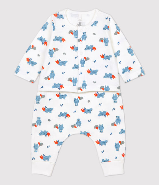 Babies' Bear Patterned Organic Cotton Clothing - 3-Pack MARSHMALLOW white/MULTICO white