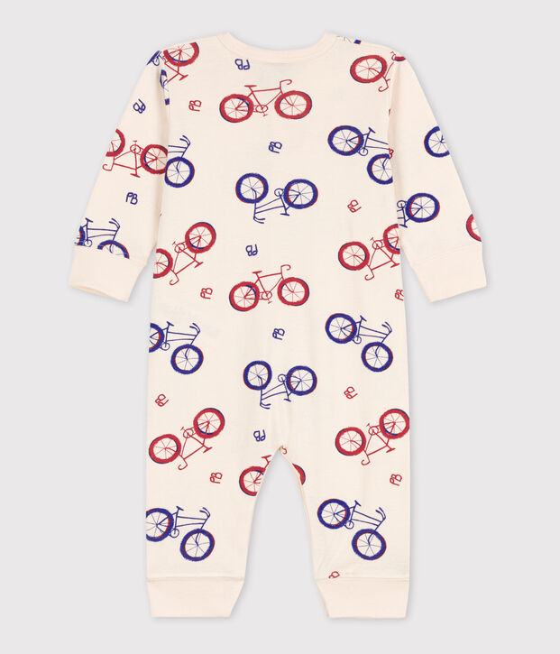 Babies' Bike Themed Footless Cotton Sleepsuit Ecru/red