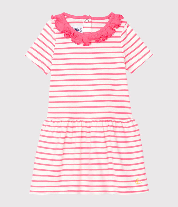 Baby Girls' Striped Dress with Ruff white/pink
