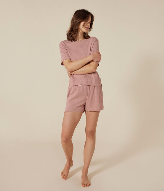 Women's Stripy Cotton Pyjama Shorts and T-shirt FAMEUX /MARSHMALLOW