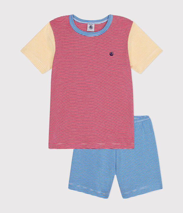Children's Short Striped Cotton Pyjamas red/multicolor