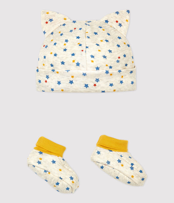 Baby Boys' Wool and Organic Cotton Bonnet and Bootees Set MONTELIMAR beige/MULTICO white