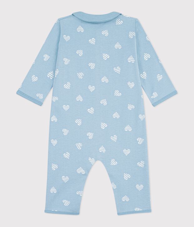 Babies' heart print footless cotton pyjama suit with a collar green/white