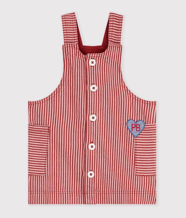 Babies' sleeveless stripy cotton dress with a heart badge pink/pink